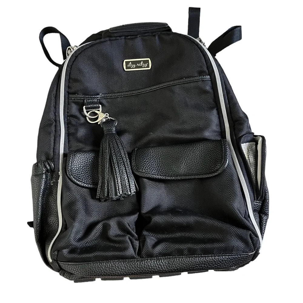 Itzy Ritzy Leather‎ Large Diaper Backpack Bag Travel Black 15